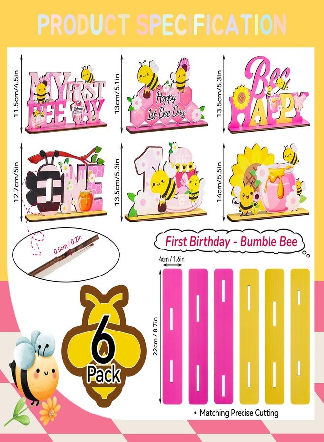 RANERVZ 6pcs Happy 1st Bee Day Wooden Table Centerpieces for First Birthday Party Decorations Pink Bumble Bee Party Table Centerpieces for Girl My 1st Bee Day Baby Shower One Birthday Table Sign Decors - Image 2